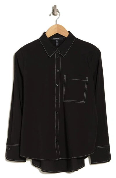 Shop Ellen Tracy Stripe High-low Button-up Shirt In Black