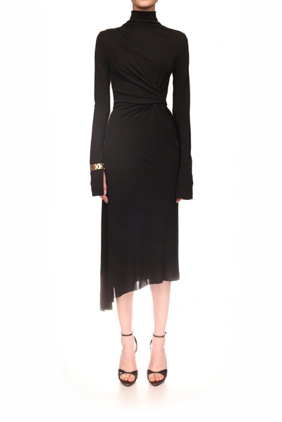 Shop Victoria Beckham High Neck Asymmetric Draped Dress In Black