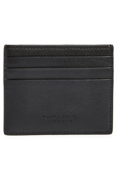 Shop Bottega Veneta Intrecciato Leather Card Case In 8803 Black/ Silver