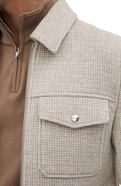 Shop Reiss Maray Check Wool Blend Zip-up Jacket In Oatmeal