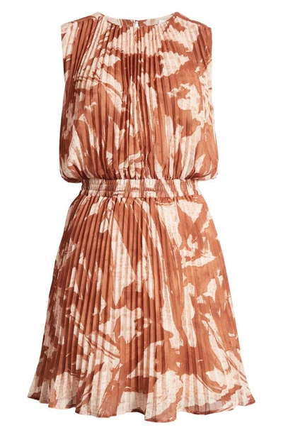 Shop Socialite Pleated Minidress In Brown Multi Print