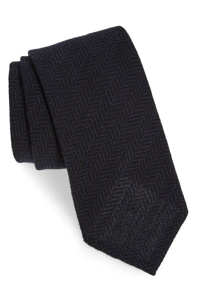 Shop Thom Sweeney Navy Wool & Mohair Herringbone Tie