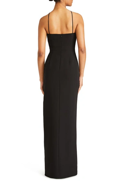Shop ml Monique Lhuillier Kira Crystal Embellished Crepe Gown In Black