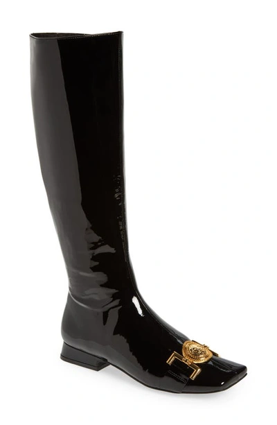 Shop Jeffrey Campbell Lions Knee High Boot In Black Patent Gold