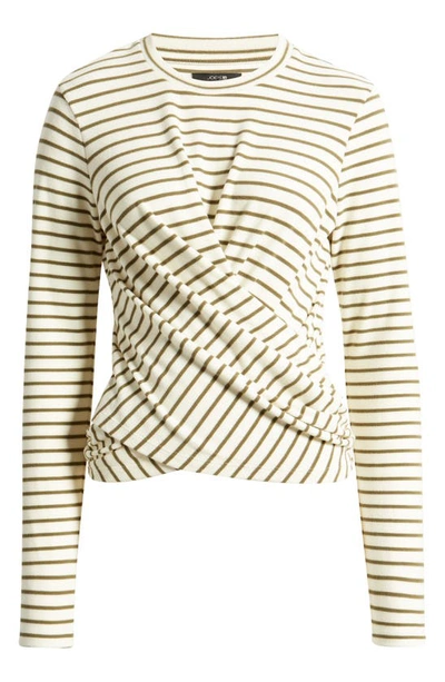 Shop Joe's The Greta Stripe Wrap Front Knit Top In Ecru/ Olive Stripe