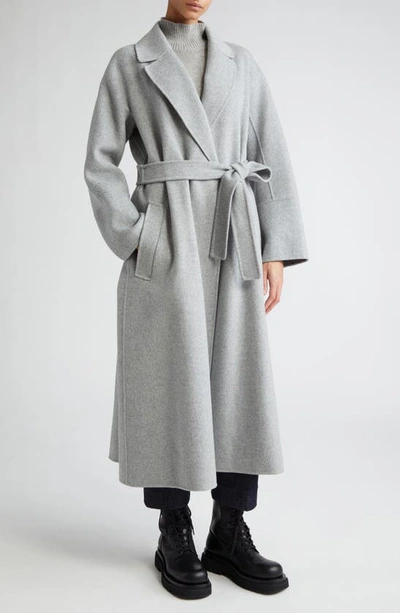 Shop Max Mara Elisa Long Virgin Wool Wrap Coat In Light Grey