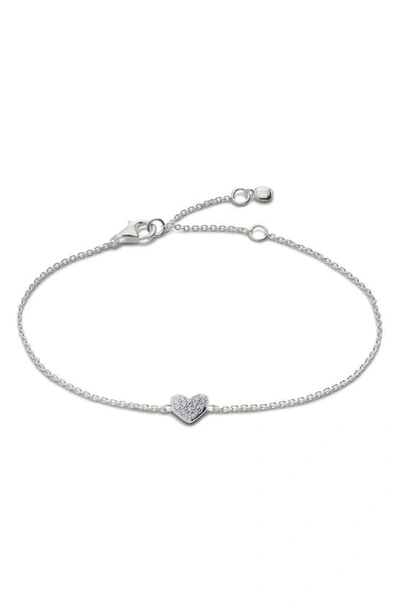 Shop Monica Vinader Lab-created Diamond Heart Charm Bracelet In Sterling Silver