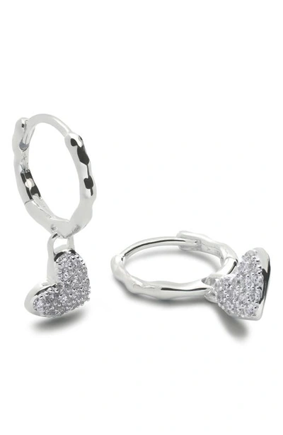 Shop Monica Vinader Lab-created Diamond Heart Huggie Hoop Earrings In Sterling Silver