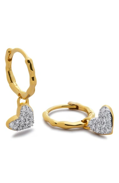 Shop Monica Vinader Lab-created Diamond Heart Huggie Hoop Earrings In 18k Gold Vermeil