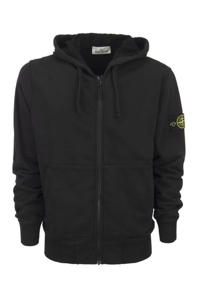 Shop Stone Island Cotton Sweatshirt With Hood And Zip In Black