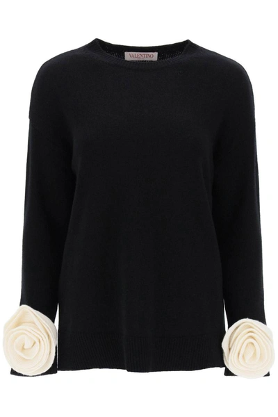 Shop Valentino Garavani Wool Sweater With Roses In Black