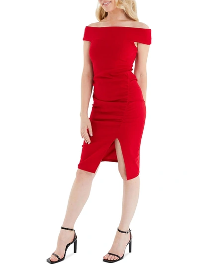 Shop Quiz Womens Off-the-shoulder Midi Bodycon Dress In Red
