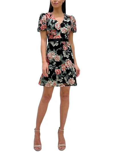 Shop Sam Edelman Womens Embroidered Flowers Puff Sleeves Cocktail And Party Dress In Multi