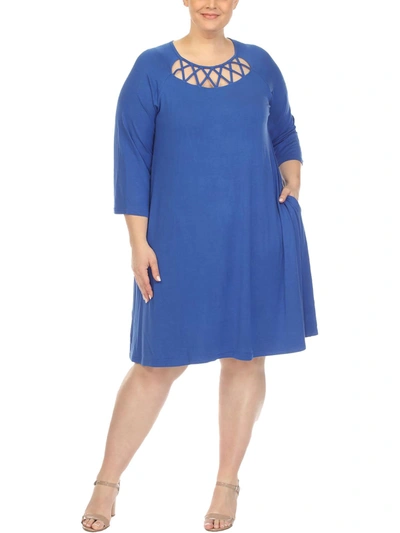 Shop White Mark Plus Womens Knit Swing Midi Dress In Blue