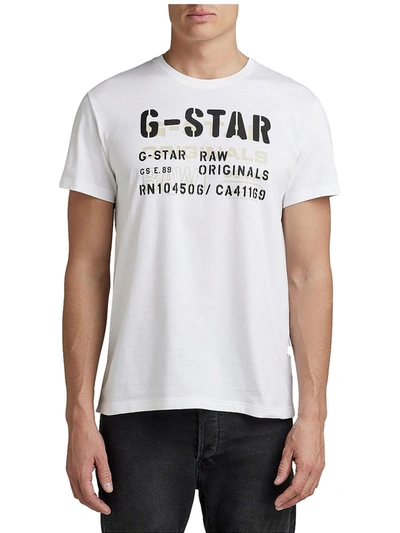 Shop G-star Raw Stencil Originals Mens Cotton Crewneck Graphic T-shirt In White