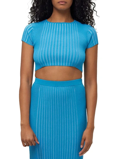 Shop Simon Miller Cyclone Womens Ribbed Knit Crewneck Cropped In Blue