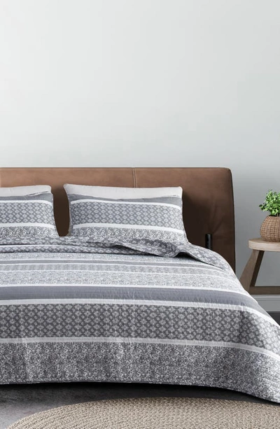 Woven & Weft Stripe & Paisley Quilt & Sham Set In Grey