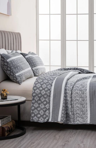 Woven & Weft Stripe & Paisley Quilt & Sham Set In Grey