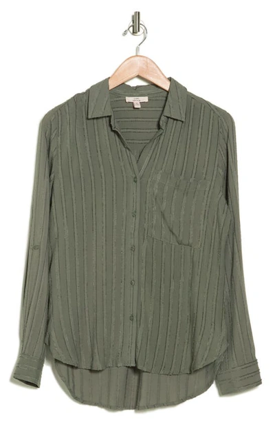 Shop Como Vintage Striped Long Sleeve Tunic Shirt In Smokey Olive
