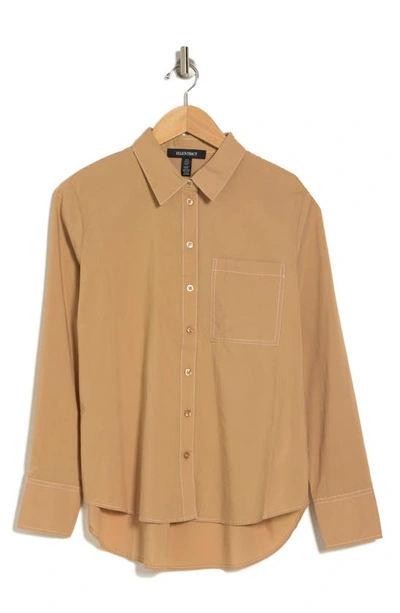 Shop Ellen Tracy Stripe High-low Button-up Shirt In Camel