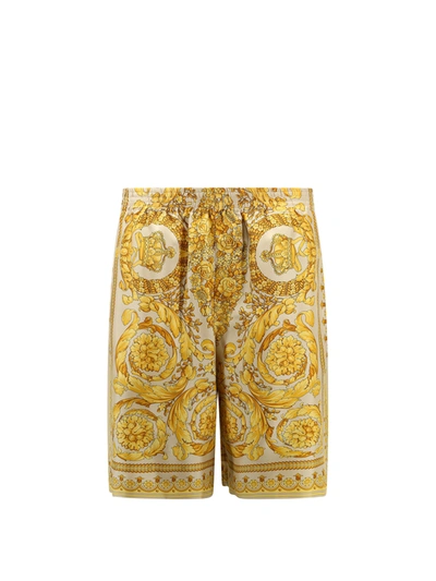 Shop Versace Silk Bermuda Shorts With Baroque Print