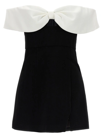 Shop Self-portrait Black Crepe Bow Mini Dresses White/black