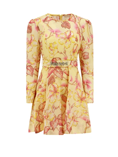 Shop Zimmermann Linen And Silk Dress With Floral Motif