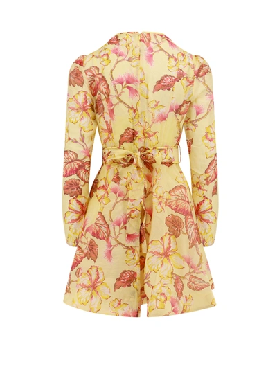 Shop Zimmermann Linen And Silk Dress With Floral Motif