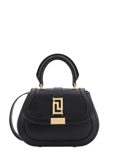 Shop Versace Leather Handbag With Frontal La Greca Detail