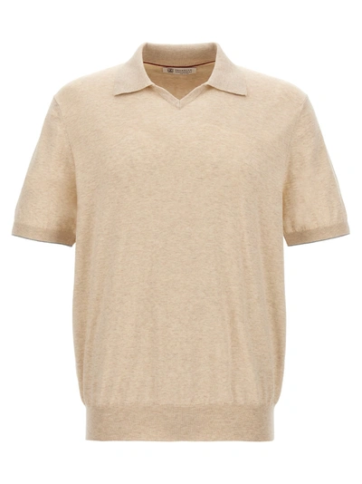 Shop Brunello Cucinelli Knitted  Shirt Polo Beige