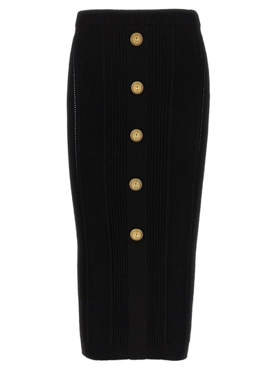 Shop Balmain Logo Button Midi Skirt Skirts Black