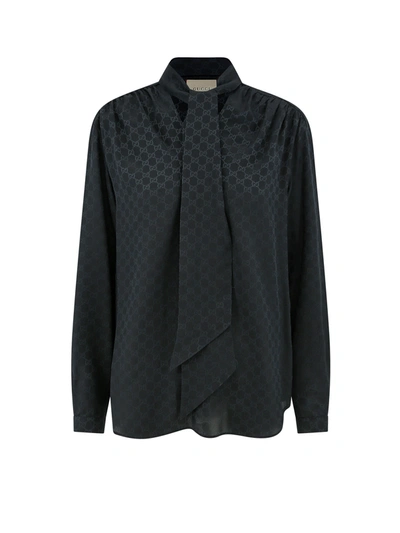 Shop Gucci Silk Shirt With All-over Gg Motif
