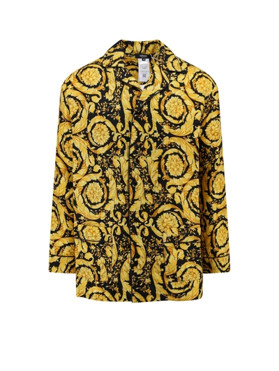 Shop Versace Sik Pajama Shirt With Barocco Motif