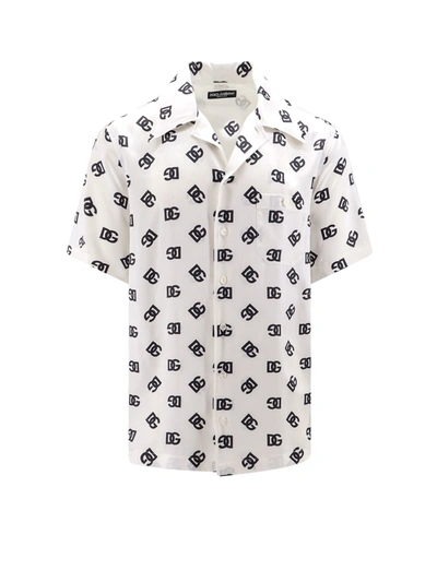 Shop Dolce & Gabbana Silk Shirt With All-over Monogram