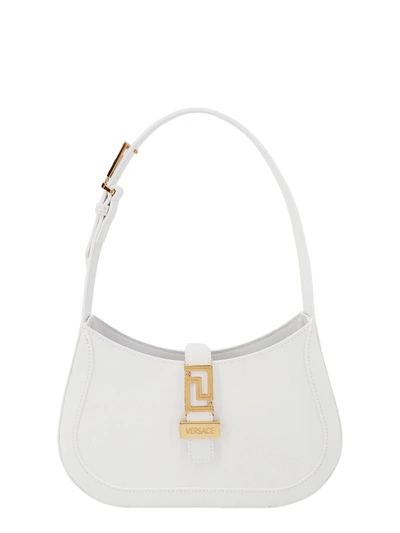 Shop Versace Leather Shoulder Bag With Metal La Greca Detail