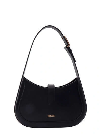 Shop Versace Leather Shoulder Bag With Metal La Greca Detail