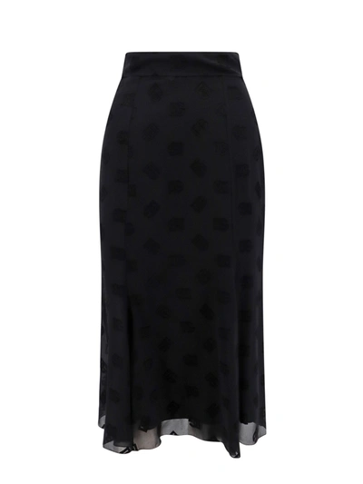 Shop Dolce & Gabbana Devoré Silk Skirt With All-over Dg Logo
