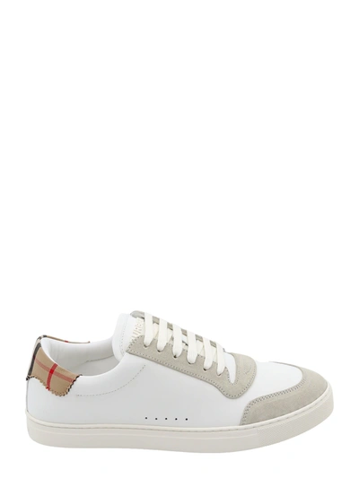 Shop Burberry Leather And Suede Sneakers With Patch With Check Motif