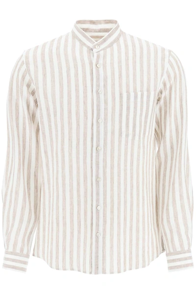 Shop Agnona Striped Linen Shirt In Multicolor