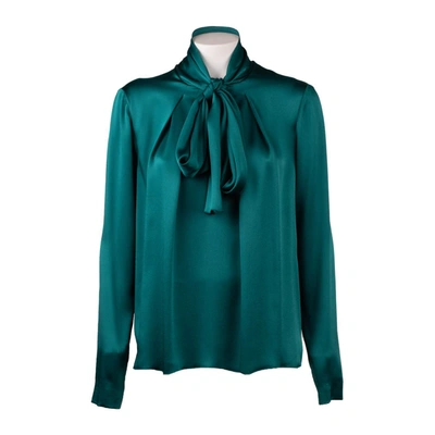 Alberta Ferretti Satin Blouse With Lavalliere Collar In Green