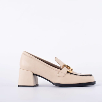 Shop Angel Alarcon Cream Leather Loafer With Metal Buckle In White