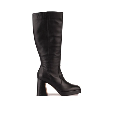 Shop Angel Alarcon Leather Boot With Wide Heel And Platform In Black