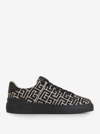 Shop Balmain B-court Monogram Sneakers In Black And Ivory