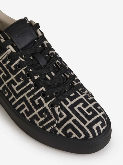 Shop Balmain B-court Monogram Sneakers In Black And Ivory