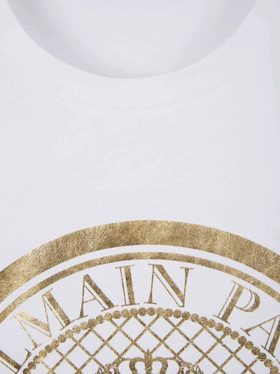 Shop Balmain Contrast Logo T-shirt In White And Gold