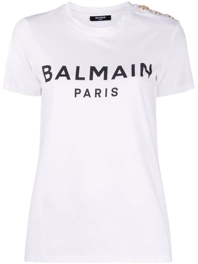 Shop Balmain Logo Organic Cotton T-shirt In White