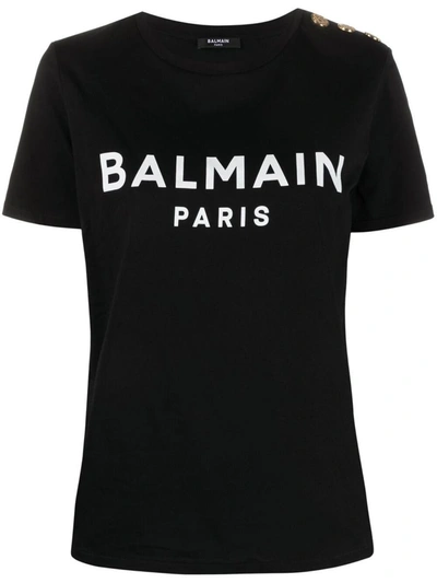 Shop Balmain Logo Organic Cotton T-shirt In Black