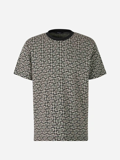 Shop Balmain Monogram T-shirt In Black And White