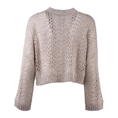 Shop Brunello Cucinelli Dazzling Lace Cashmere Sweater Feather In Beige