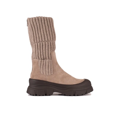 Shop Brunello Cucinelli Suede Chelsea Boot With Virgin Wool Cashmere And Silk Knit Insert In Beige